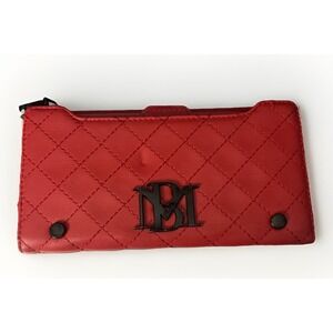Badgley Mischka Red Long Cards Wallet Vegan Leather Black Hardware Logo